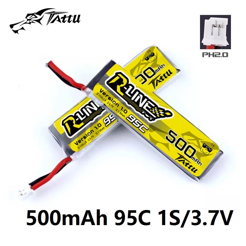 Drone Zll Rc - Tattu-RCヘリコプターバッテリー,fpvレーシングドローン部品,1.0, 500mah,1s,3.7v,95c,ph2.0