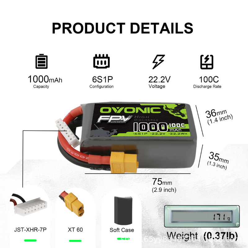 2 個 OVONIC 1000mAh 100C 22.2V  - Drone Zll Rc のレビューと価格